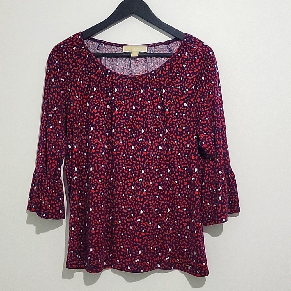 MICHEAL KORS WOMEN'S BELL SLEEVE HEART PRINT TOP